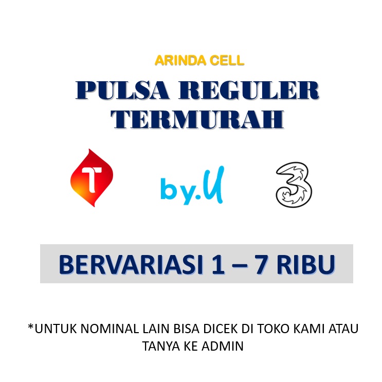 Pulsa Reguler Termurah Telkomsel Tri By.U 1 2 3 4 5 6 7 ribu (MENAMBAH MASA AKTIF)