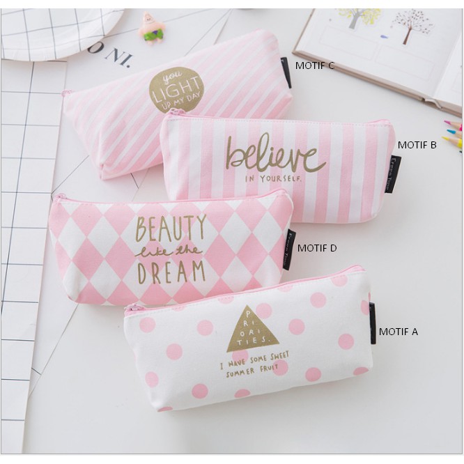 

Kotak Tempat Pensil Alat Tulis Pulpen Penghapus Bahan Kanvas Lucu Pink