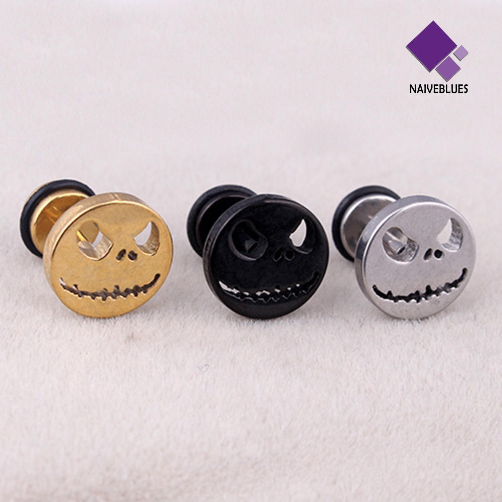 1pc Anting Stud Desain Tengkorak Halloween Bahan Titanium Untuk Pria Dan Wanita