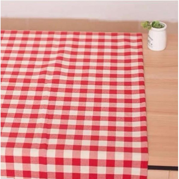 Cotton | Kain Katun Linen Impor Motif Merah Putih Kotak Kecil/Kain Diy Terbaru Ready Stock