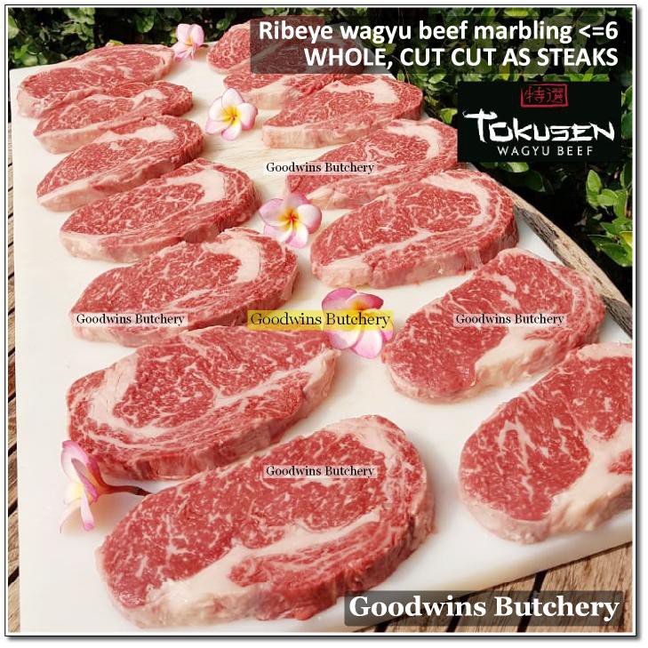 

4.5kg beef Cuberoll Scotch Fillet Ribeye WAGYU TOKUSEN marbling <=6 AGED CHILLED WHOLE CUT AS STEAKS
