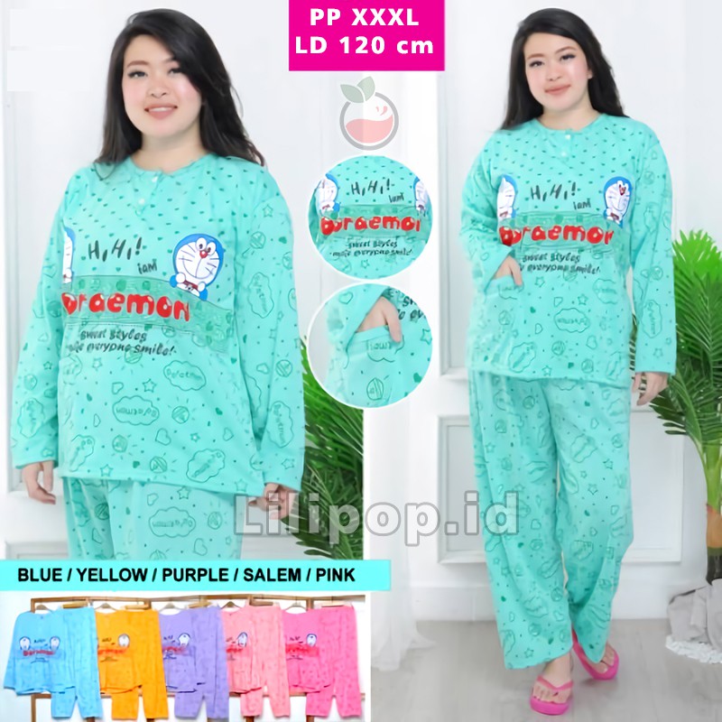 Baju Tidur Jumbo Wanita PP XXXL Ld 120 Lengan Panjang Baby Doll Bahan Kaos Bigsize Murah