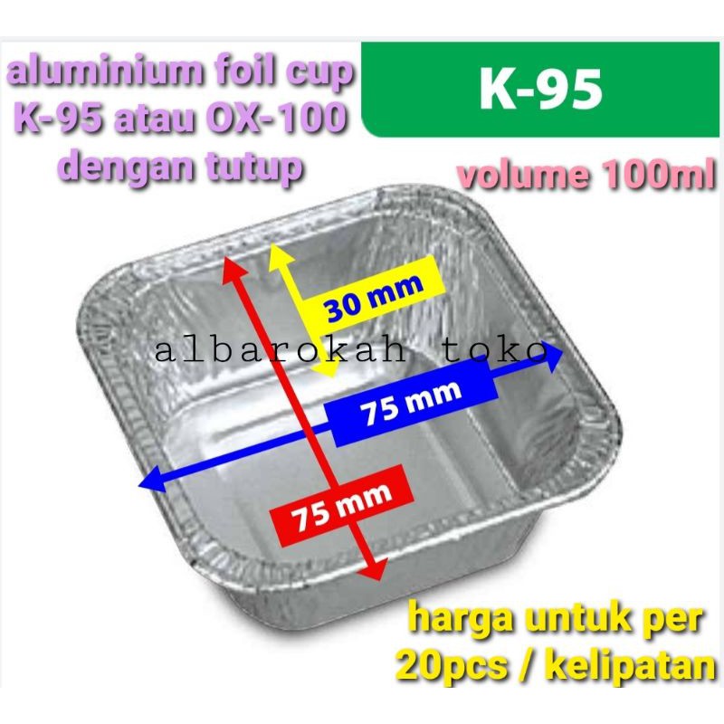 wadah aluminium foil K-95 (mini) / loyang aluminium foil persegi kecil / wadah macaroni 7x7cm