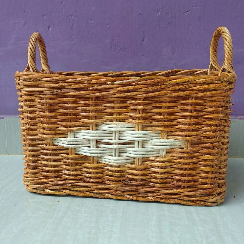 Keranjang rotan handle persegi panjang hantaran seserahan parcel penyimpanan barang motif sedang 30x20x15 cm