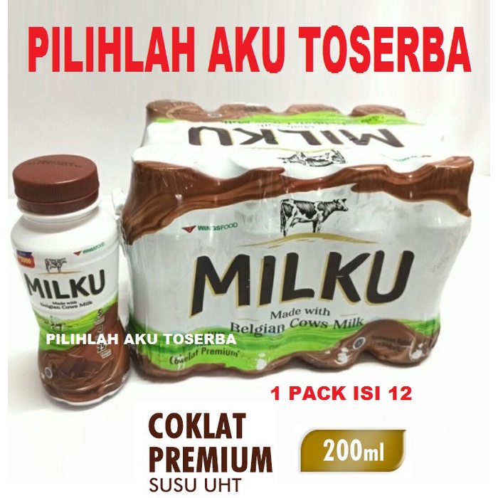 MILKU Susu UHT Rasa COKELAT 200 ml - (1 pack isi 12 botol)