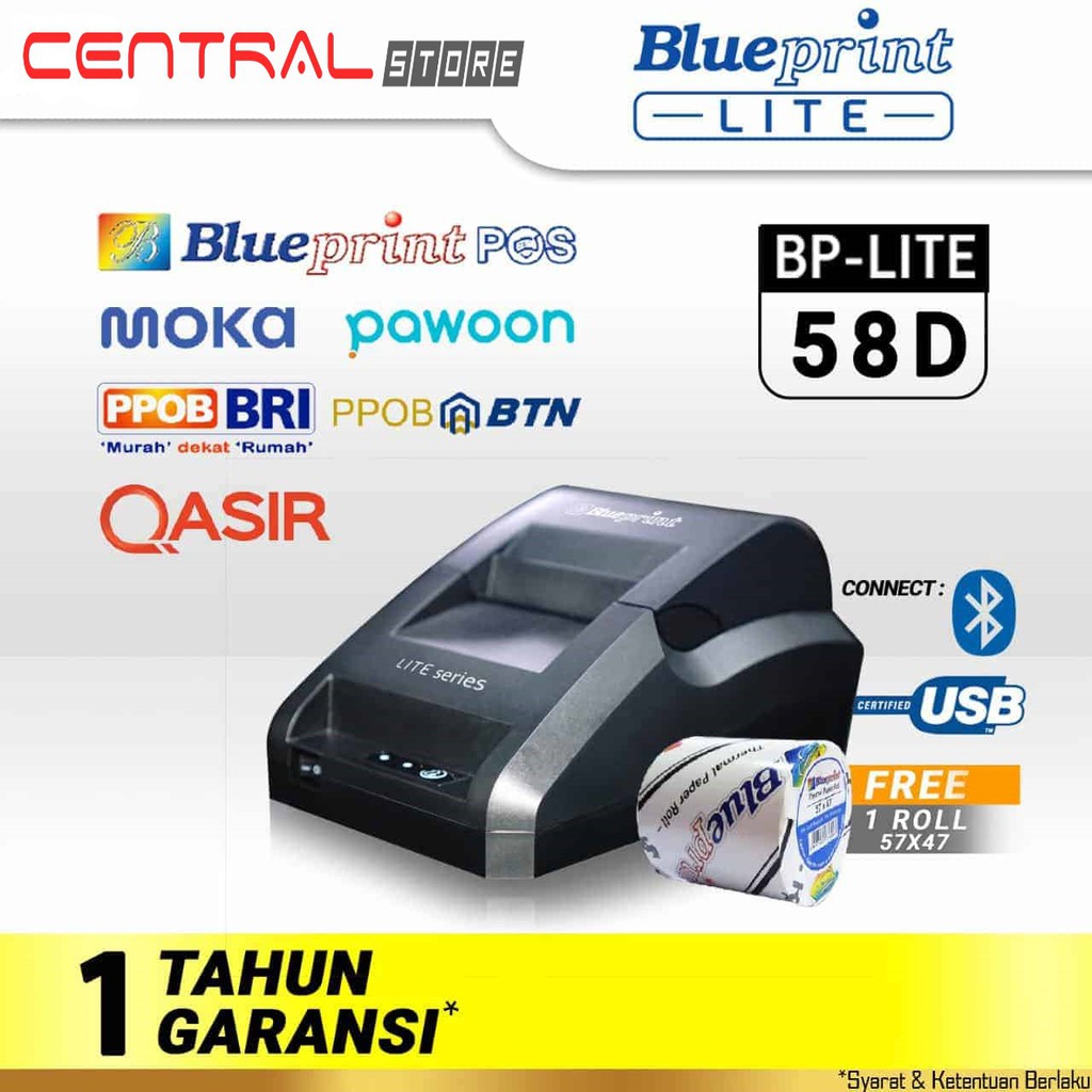 Printer Thermal Bluetooth BLUEPRINT Bp-Lite 58d kabel USB RJ11