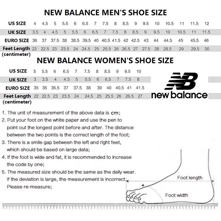 size chart for new balance shoes