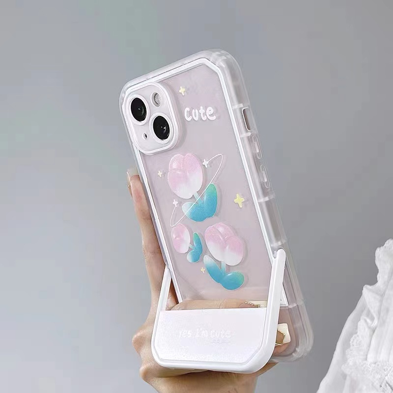 Soft Case TPU Transparan Shockproof Dengan Bracket Untuk iPhone 13 12 11 Pro X XR XS Max SE 2020 6 6S 7 8 Plus