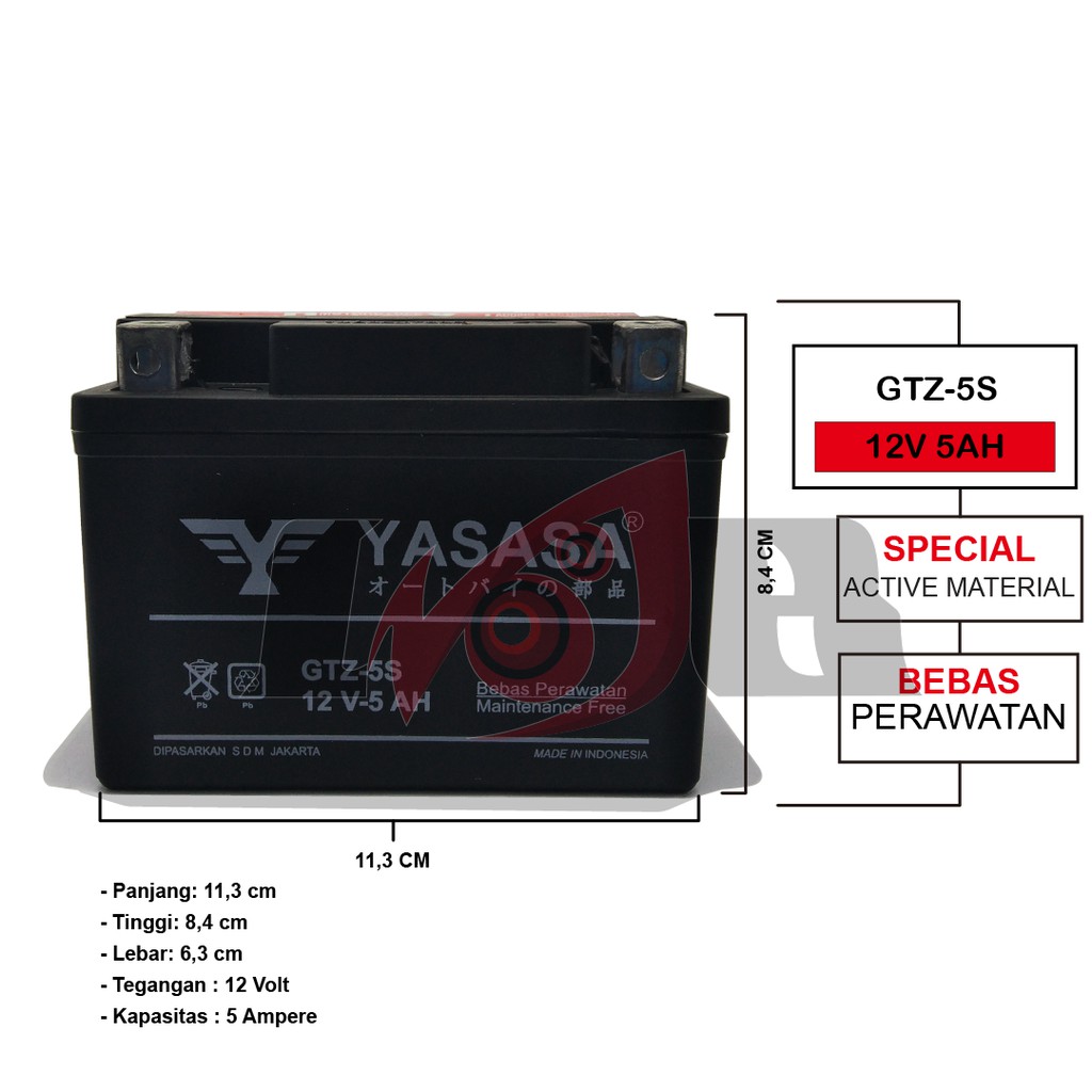 Aki Kering Yasasa Kayaba Battery GTZ-5S 12v 5Ah Universal Banyak Motor Bisa Pakai