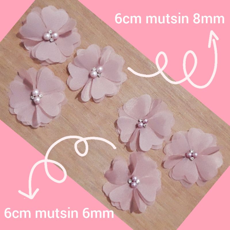bunga 3d ukuran 6cm/bunga organza/bunga hiasan kebaya/hiasan gaun