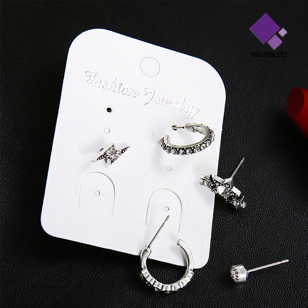 Naiveblue 5pcs / Set Anting Tusuk Bentuk Bintang Aksen Berlian Imitasi Untuk Perhiasan Wanita