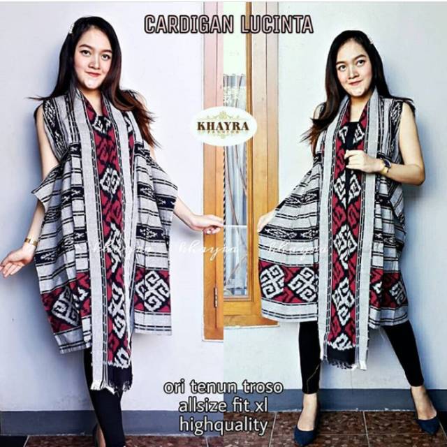 Cardigan tenun motif toraja abu