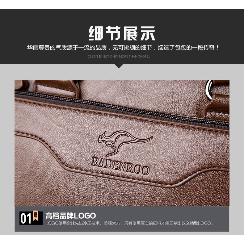 [ORIGINAL] Badenroo Tas Kerja Kulit Selempang Pria Laptop 14 Inch Casual Style Briefcase Bag Import