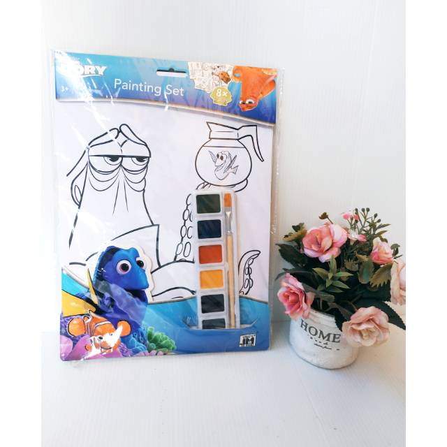 Lembar mewarnai : painting set Dory