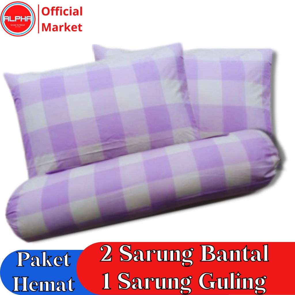 sarung bantal guling 1set murah motif aesthetic emily kotak ungu polos bahan katun disperse warna tidak luntur