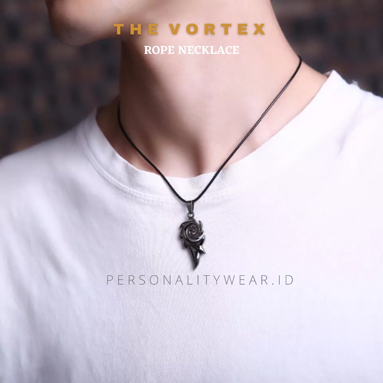 Kalung Tali Pria Cowok Hitam Keren Liontin  Anti Karat THE VORTEX