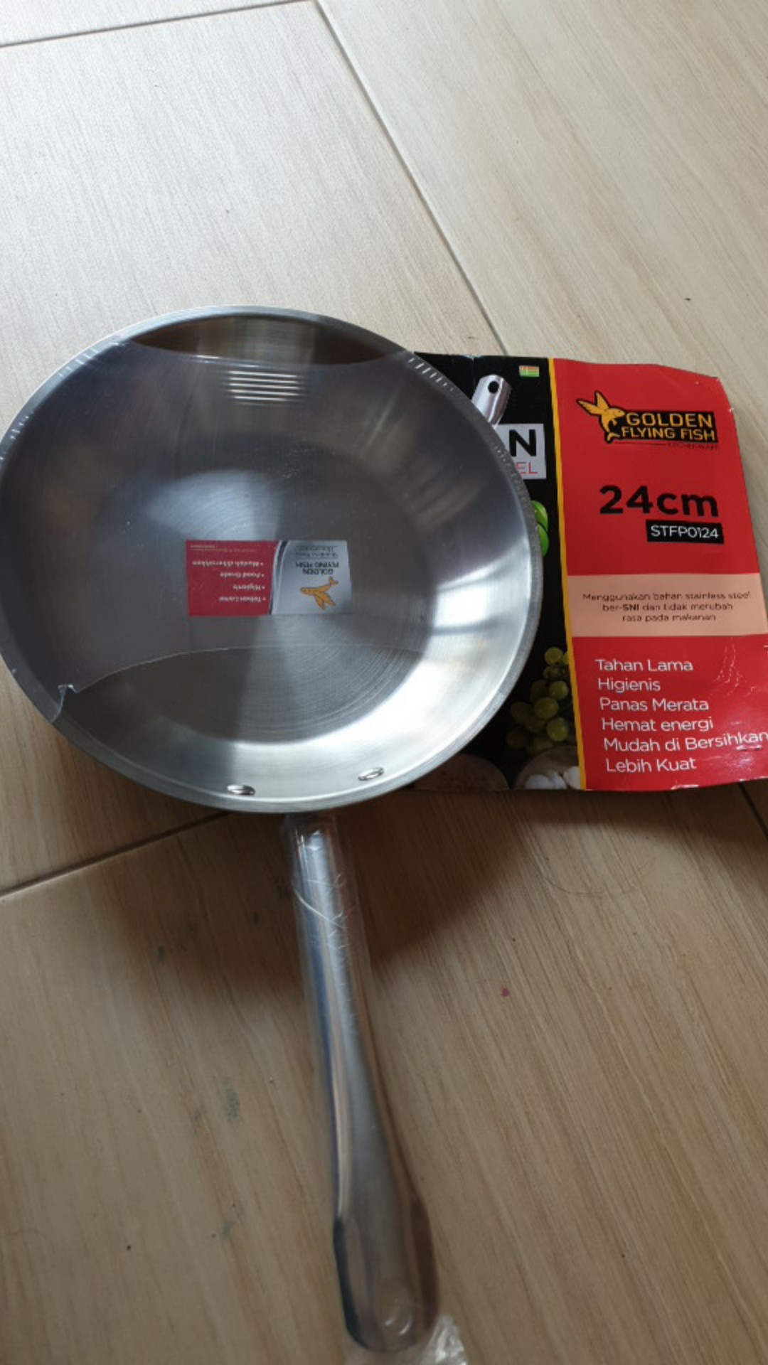 Wajan Stfp0124 - Wajan Fry Pan Diameter 24 Cm Stainless Golden Flying Fish Kitchenware