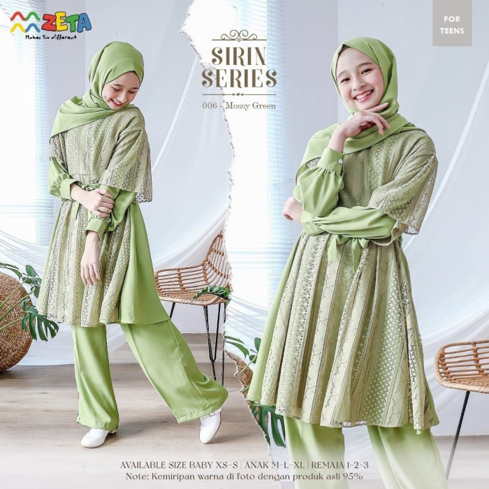 READY Setelan tunik anak perempuan set jilbab green sirin series by ZETA