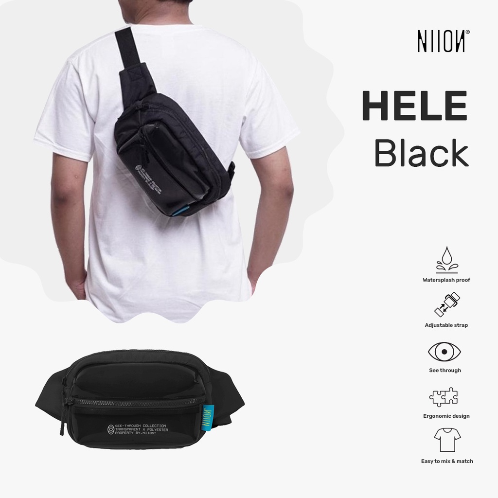 Niion Hele Black Waist Bag / Tas Pinggang Wanita Pria