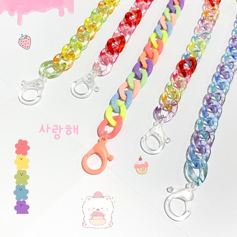 Kalung Tali Masker / Strap Mask Rantai Korea / Konektor Masker / Rantai kristal bening candy pastel