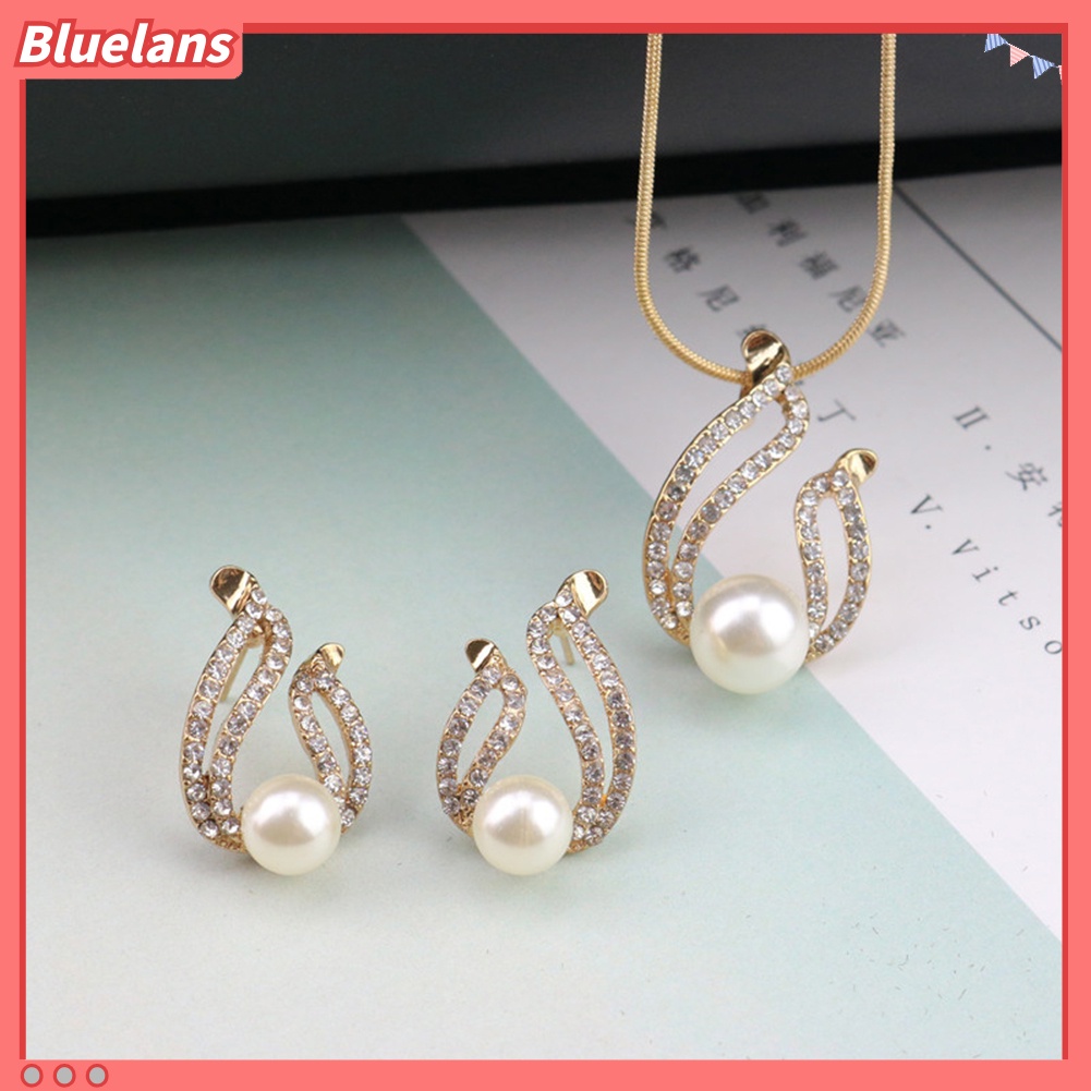 Bluelans Faux Pearl Water Drop Charm Pendant Earrings Necklace Socialite Lady Jewelry Set