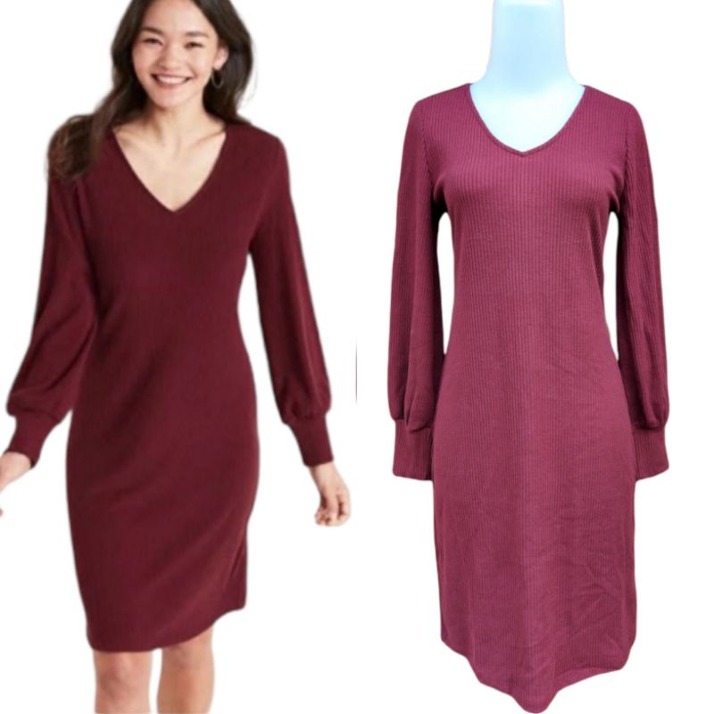 OLDNAVY MAROON RIBBED MIDI DRESS WANITA -ORIGINAL