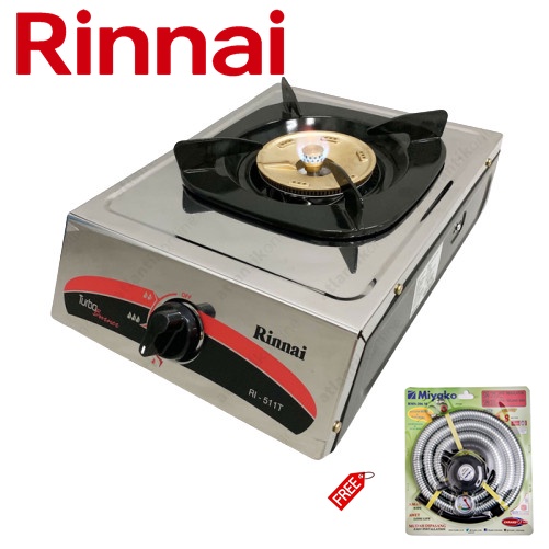 Rinnai RI-511T Turbo Kompor Gas 1 Tungku Stainless FREE Paket Miyako Selang Gas Meter