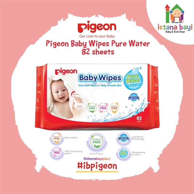 Pigeon Baby Wipes Pure Water isi 82 - Pigeon tisu basah