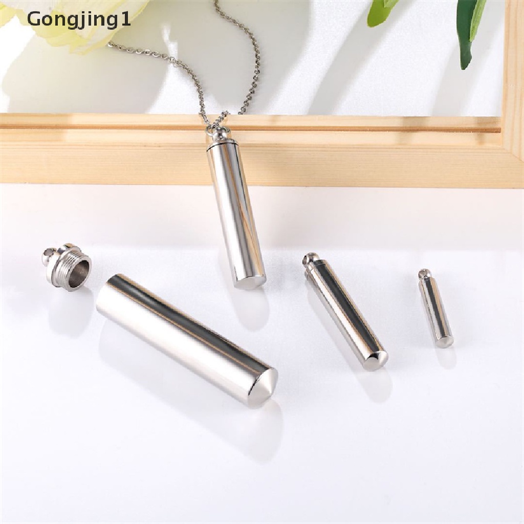 Gongjing1 Kalung Rantai Liontin Tabung Silinder Stainless Steel Holder Abu Kremasi Untuk Wanita