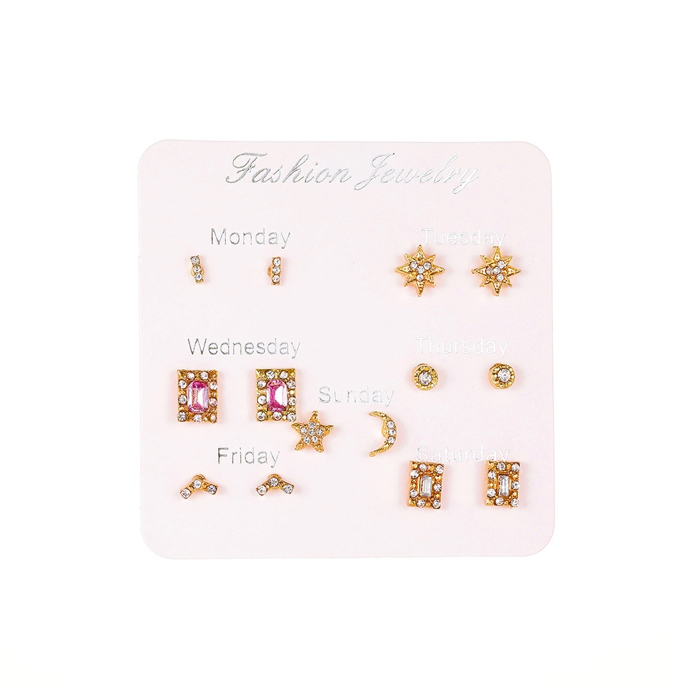 The new small and exquisite diamond-studded star earrings set every week, fashionable and simple design, student ear jewelry