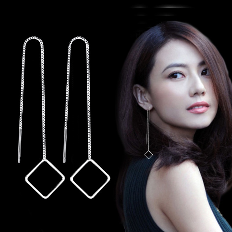 Anting Perak 925 Wanita Sederhana Garis Telinga Segitiga Fashion Perhiasan