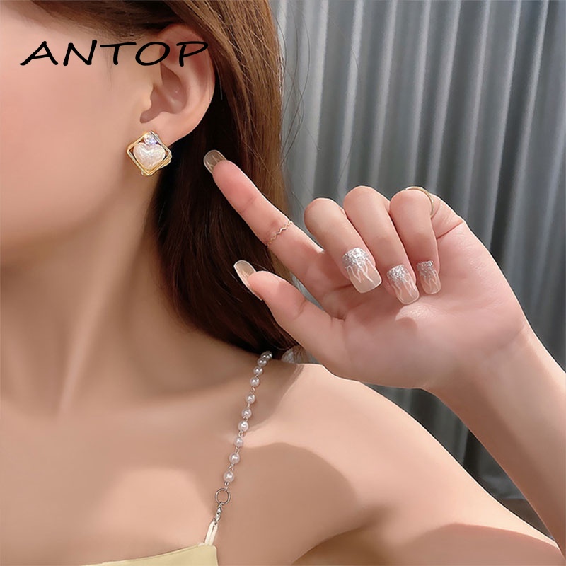 Anting Tusuk Gantung Bahan Alloy Desain Hatimutiara Gaya Koreasimple Untuk Wanita