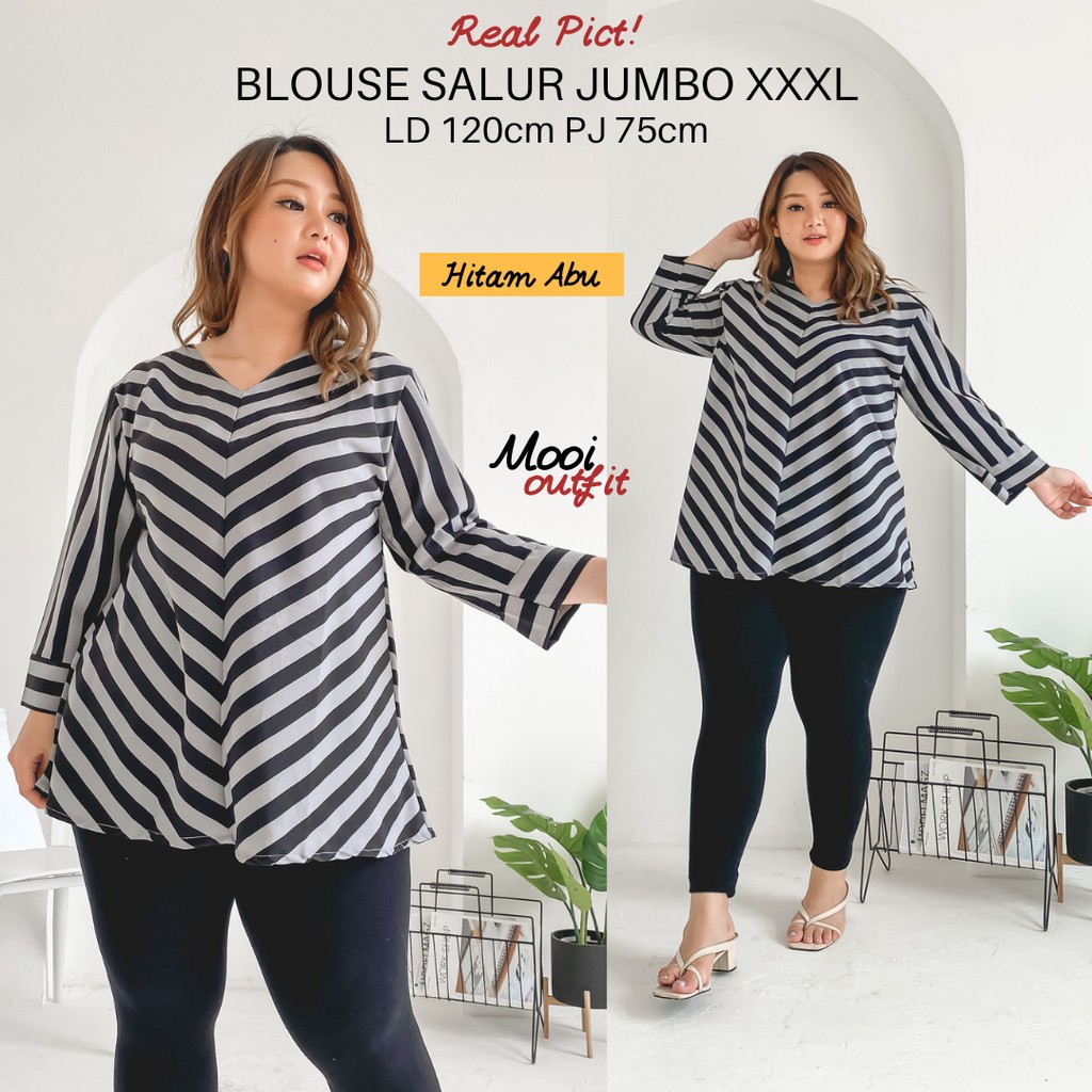 Blouse Jumbo Salur Ld 120- Blus Jumbo Wanita- Baju Jumbo Xxxl Ld 120- Blouse Wanita Jumbo-HITAM ABU