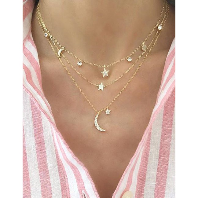 LRC Kalung Fashion Gold Color Alloy Multilayer Crescent P82883