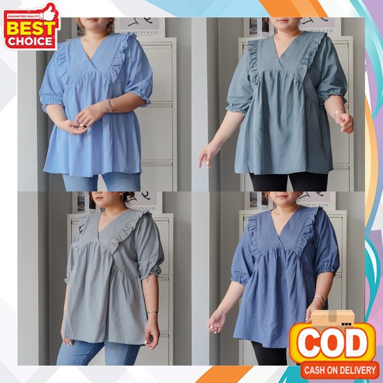 Qiuna Long Blouse 1833 By Candyladystore L Atasan Tunik Wanita Sifon Ceruty Motif Bunga Arena - Atas