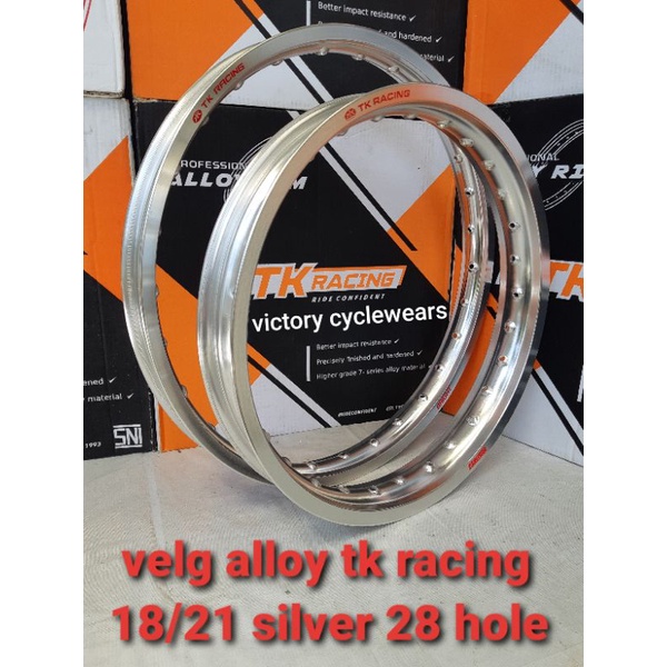 VELG TK Racing 215x18/160×21 Silver Kilat 28 Hole Sepasang 2Pc depan belakang
