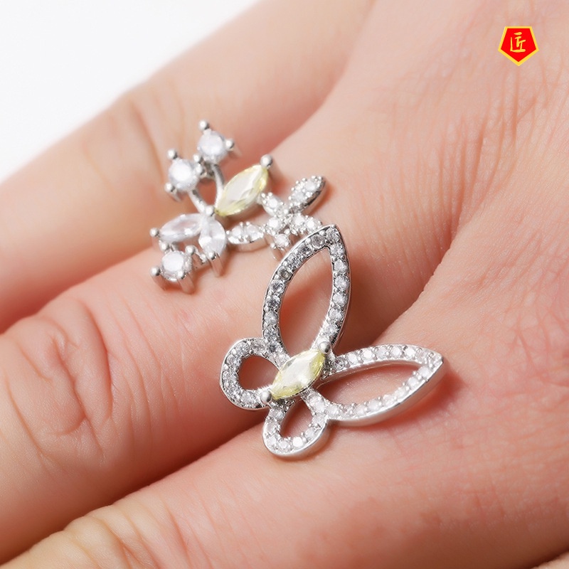 [Ready Stock]S925 Silver Personality Butterfly Opening Ring Yellow Diamond Fashion