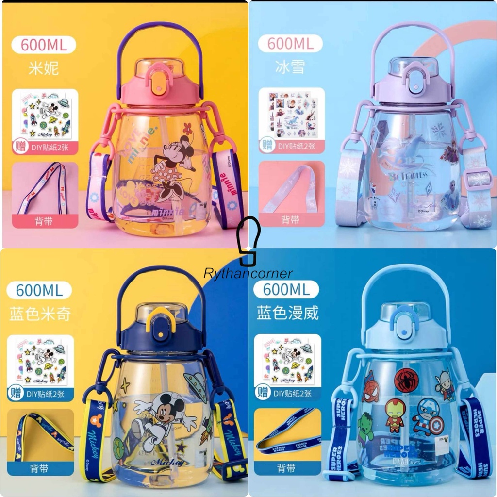 DISNEY WATERBOTTLE / BOTOL MINUM SEDOTAN DISNEY DENGAN DIY STICKER 600ML HM8108