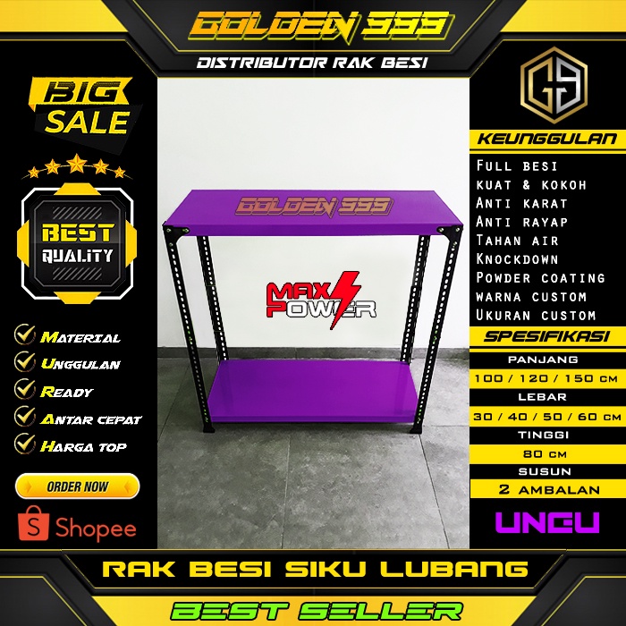 Rak besi siku lubang I 60x120x80 cm I rak 2 susun I rak susun I rak dapur I rak gudang I rak buku I 
