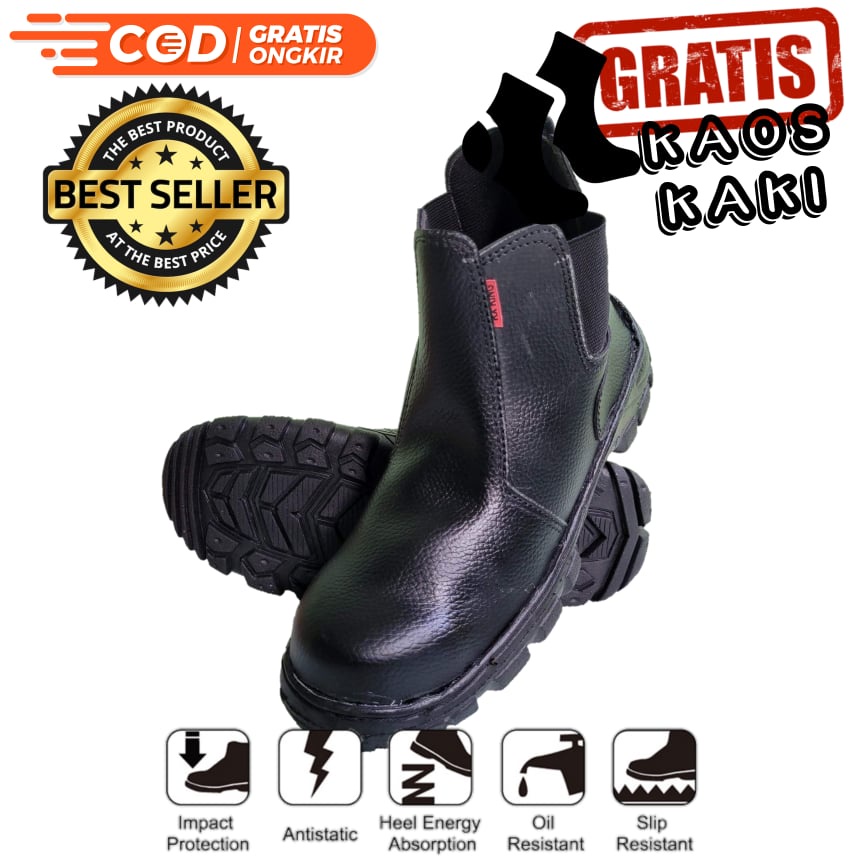 SEPATU SAFETY SEPTI KING KICKERS GREGOR CATERPILLAR KULIT PU SINTETIS ASLI UJUNG BESI BENGKEL KONTRAKTOR TAMBANG PABRIK MURAH BONUS KAOS KAKI