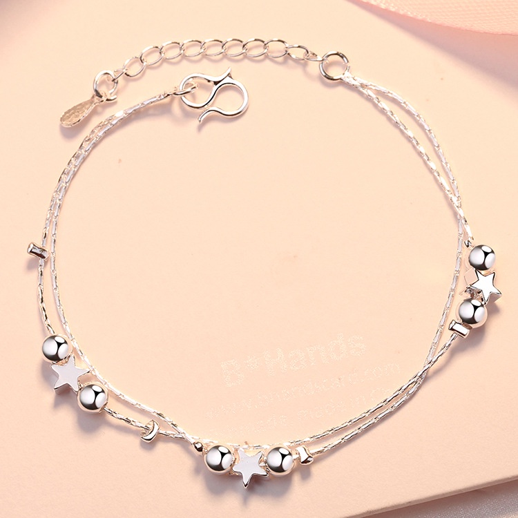 Gelang Tangan Wanita Gelang Perak Titanium Bracelet Premium Sterling Silver Multilayer-GT002 (Star)