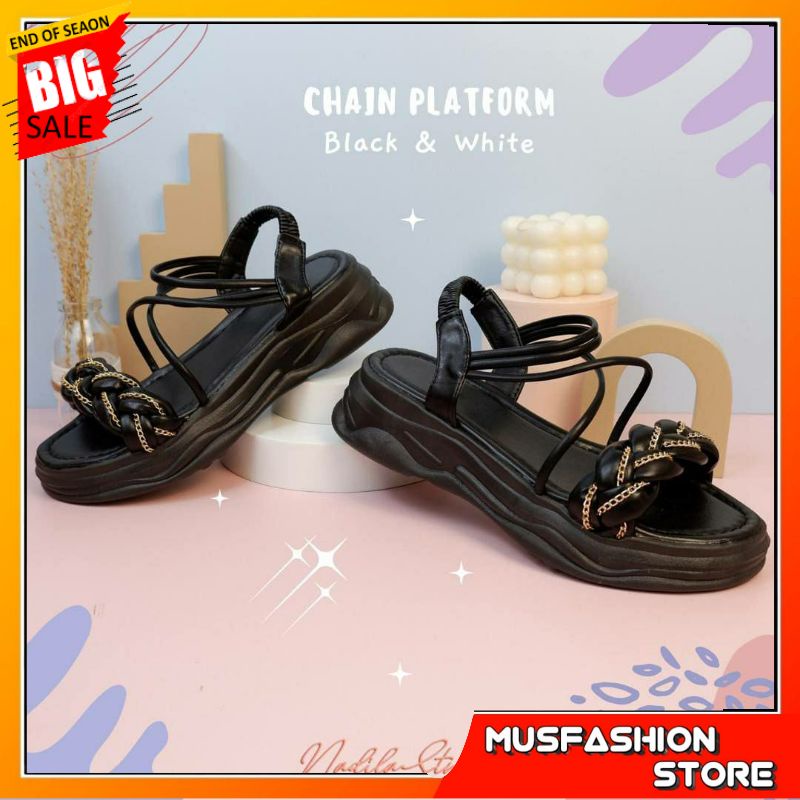 NADILASTUFF Sandal Sendal Wanita Chain Platform Tali Gunung Ori Import Korea Terbaru Kekinian