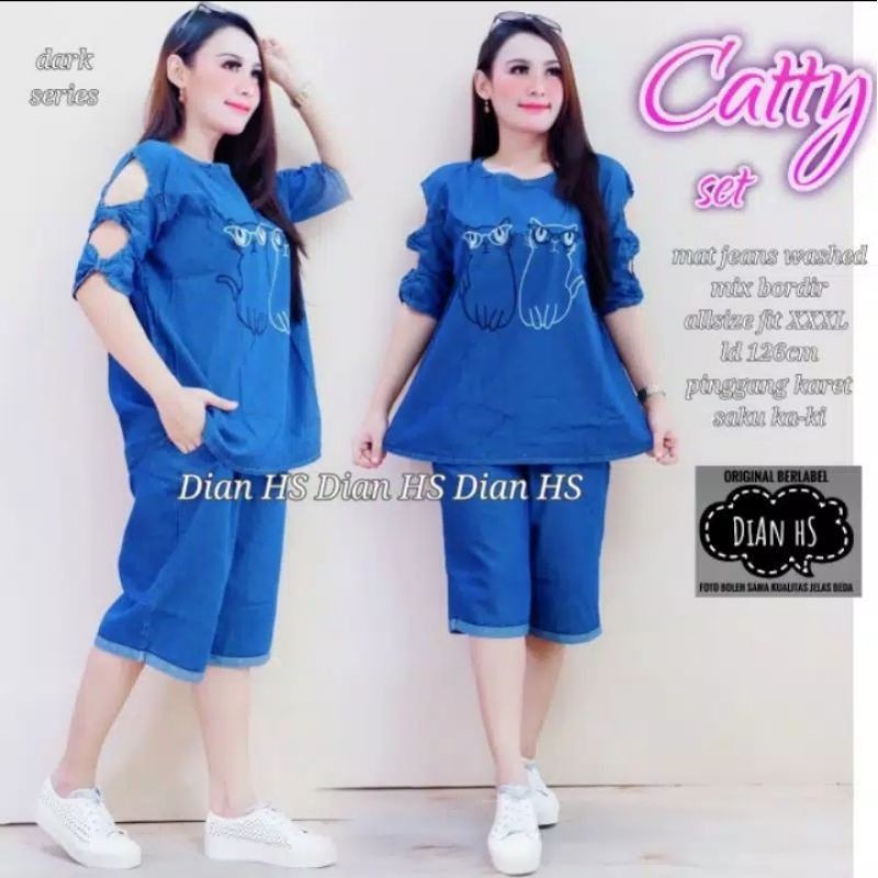 Setelan Jeans Wanita Casual Bordir Size Standar