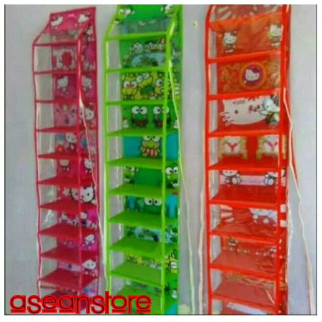 Rak Sepatu Gantung Susun Plastik Shoes Organizer Zipper KARAKTER rak sepatu rak sepatu gantung
