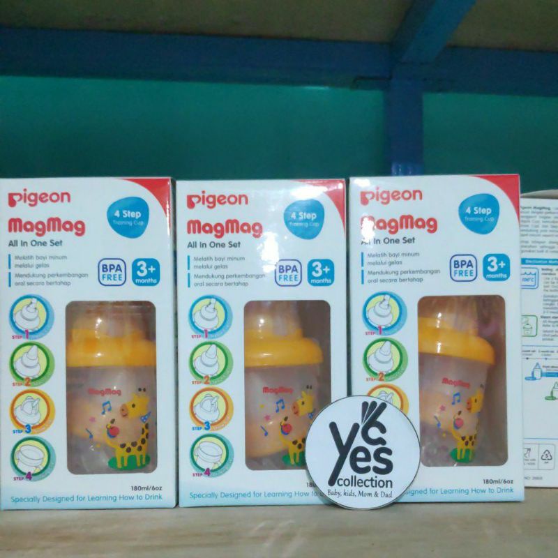 Pigeon magmag all in one 1 set 180 ml training cup 3+ months BPA free mag step 4 spare straw botol