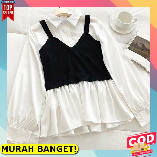 Promo Blus 2In1 Kusuka Blouse Atasan Korea Kekinian Wanita Busui Kemeja Blous Hangout Wollicrepe Pol