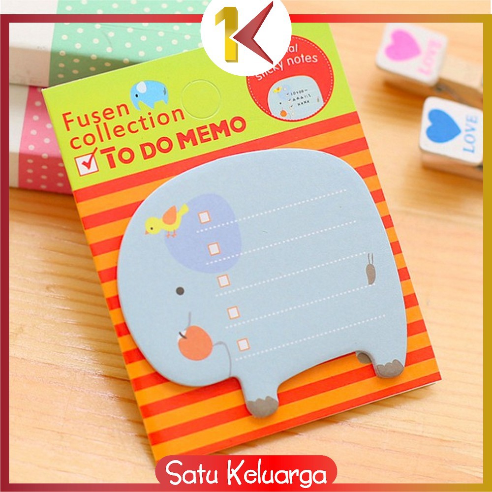 SK-A3 Sticky Notes Motif Binatang Tempelan Kertas Catatan Memo Note Karakter Animal Lucu Unik-Gajah Biru