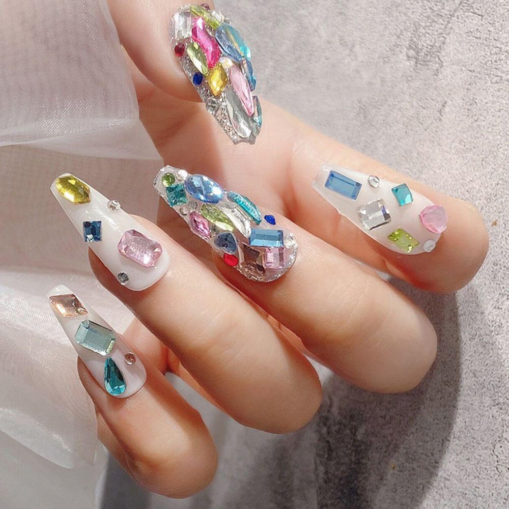 Mxbeauty Aurora Nail Art Rhinestones Wanita Warna-Warni Berbentuk Tidak Teratur Hiasan Kuku Bintang Berbentuk Perhiasan Kuku 3D