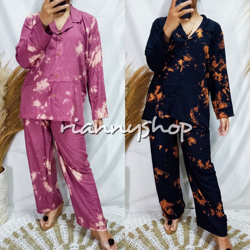 SETELAN KEMEJA BUSUI / PIYAMA LENGAN PANJANG TIE DYE BALI PREMIUM XL