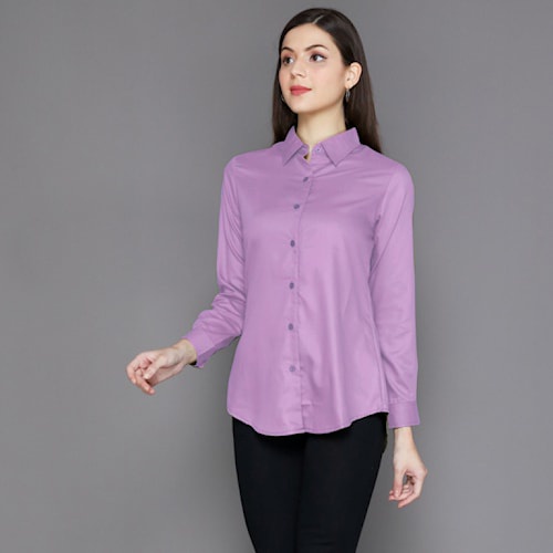 BAJU KEMEJA BLUS PAKAIAN WANITA REMAJA DEWASA UNGU POLOS LENGAN PANJANG WANITA PEREMPUAN CEWEK PREMI